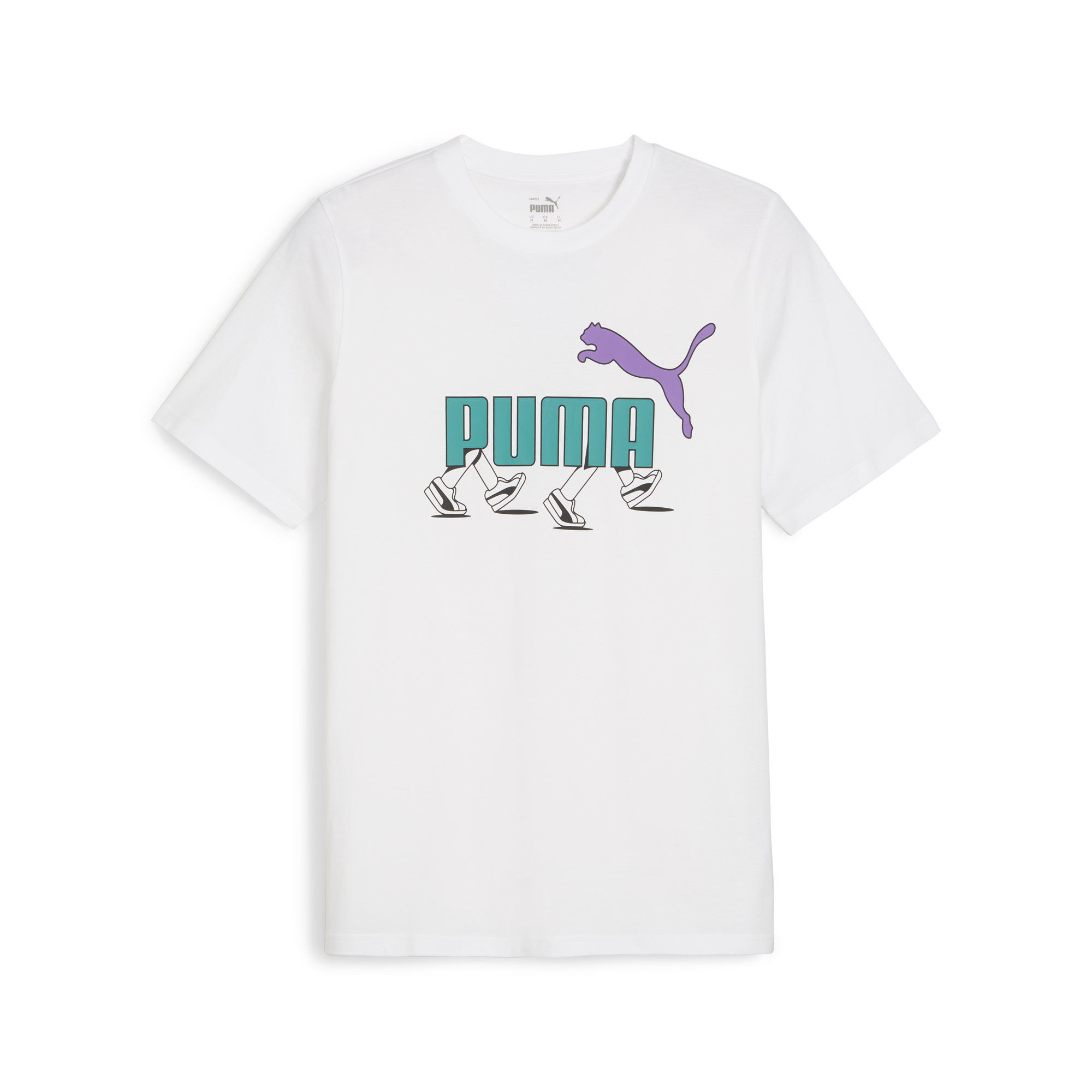 T-shirt bianca da uomo con logo azzurro e lilla Puma Graphics, Abbigliamento Sport, SKU a722000401, Immagine 0
